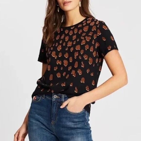 Scotch & Soda Stargazer Top Womens Sz S Black Cotton Leopard Print Tee Pullover - Picture 2 of 9